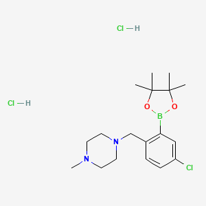 molecular formula C18H30BCl3N2O2 B6342903 5-Chloro-2-(4-methylpiperazinomethyl)phenylboronic acid pinacol ester, dihydrochloride;  97% CAS No. 2096337-92-5