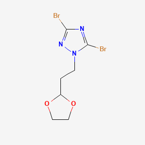 molecular formula C7H9Br2N3O2 B6344593 3,5-Dibromo-1-[2-(1,3-dioxolan-2-yl)ethyl]-1H-1,2,4-triazole CAS No. 1240571-87-2