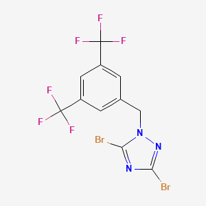 molecular formula C11H5Br2F6N3 B6344665 1-{[3,5-Bis(trifluoromethyl)phenyl]methyl}-3,5-dibromo-1H-1,2,4-triazole CAS No. 1240568-76-6