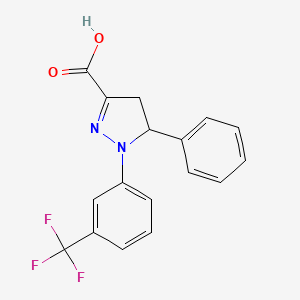 molecular formula C17H13F3N2O2 B6344999 5-Phenyl-1-[3-(trifluoromethyl)phenyl]-4,5-dihydro-1H-pyrazole-3-carboxylic acid CAS No. 1264041-63-5