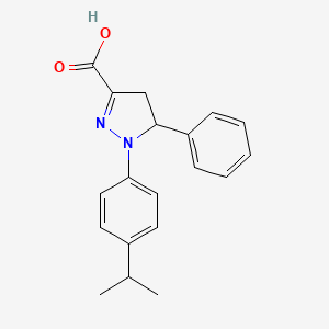 molecular formula C19H20N2O2 B6345065 5-Phenyl-1-[4-(propan-2-yl)phenyl]-4,5-dihydro-1H-pyrazole-3-carboxylic acid CAS No. 1264046-28-7