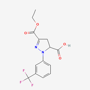 molecular formula C14H13F3N2O4 B6345174 3-(Ethoxycarbonyl)-1-[3-(trifluoromethyl)phenyl]-4,5-dihydro-1H-pyrazole-5-carboxylic acid CAS No. 1264039-96-4