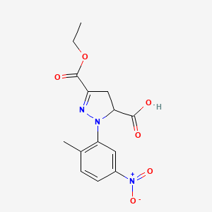 molecular formula C14H15N3O6 B6345233 3-(Ethoxycarbonyl)-1-(2-methyl-5-nitrophenyl)-4,5-dihydro-1H-pyrazole-5-carboxylic acid CAS No. 1264044-54-3