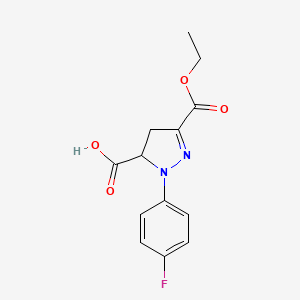 molecular formula C13H13FN2O4 B6345258 3-(Ethoxycarbonyl)-1-(4-fluorophenyl)-4,5-dihydro-1H-pyrazole-5-carboxylic acid CAS No. 1264048-15-8