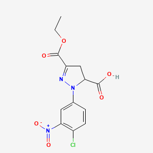 molecular formula C13H12ClN3O6 B6345277 1-(4-Chloro-3-nitrophenyl)-3-(ethoxycarbonyl)-4,5-dihydro-1H-pyrazole-5-carboxylic acid CAS No. 1264040-52-9