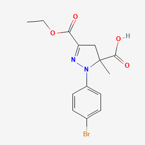 molecular formula C14H15BrN2O4 B6345290 1-(4-Bromophenyl)-3-(ethoxycarbonyl)-5-methyl-4,5-dihydro-1H-pyrazole-5-carboxylic acid CAS No. 1264042-91-2