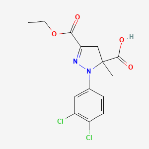 molecular formula C14H14Cl2N2O4 B6345318 1-(3,4-Dichlorophenyl)-3-(ethoxycarbonyl)-5-methyl-4,5-dihydro-1H-pyrazole-5-carboxylic acid, 95% CAS No. 1264049-70-8