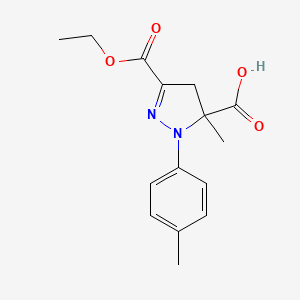 molecular formula C15H18N2O4 B6345324 3-(Ethoxycarbonyl)-5-methyl-1-(4-methylphenyl)-4,5-dihydro-1H-pyrazole-5-carboxylic acid CAS No. 1264048-61-4