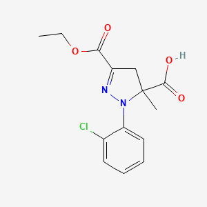 molecular formula C14H15ClN2O4 B6345327 1-(2-Chlorophenyl)-3-(ethoxycarbonyl)-5-methyl-4,5-dihydro-1H-pyrazole-5-carboxylic acid CAS No. 1264046-73-2