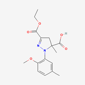 molecular formula C16H20N2O5 B6345330 3-(Ethoxycarbonyl)-1-(2-methoxy-5-methylphenyl)-5-methyl-4,5-dihydro-1H-pyrazole-5-carboxylic acid CAS No. 1264041-51-1