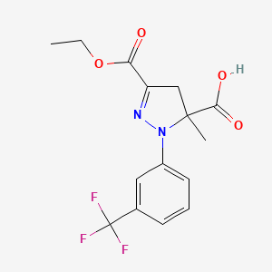 molecular formula C15H15F3N2O4 B6345338 3-(Ethoxycarbonyl)-5-methyl-1-[3-(trifluoromethyl)phenyl]-4,5-dihydro-1H-pyrazole-5-carboxylic acid CAS No. 1264046-90-3