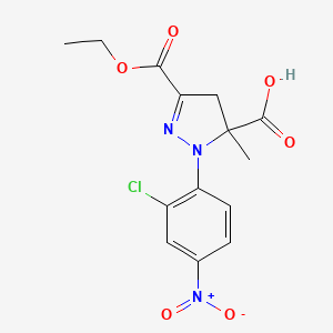 molecular formula C14H14ClN3O6 B6345343 1-(2-Chloro-4-nitrophenyl)-3-(ethoxycarbonyl)-5-methyl-4,5-dihydro-1H-pyrazole-5-carboxylic acid CAS No. 1264049-02-6