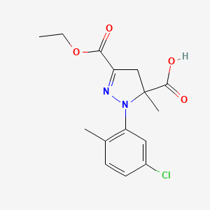 molecular formula C15H17ClN2O4 B6345349 1-(5-Chloro-2-methylphenyl)-3-(ethoxycarbonyl)-5-methyl-4,5-dihydro-1H-pyrazole-5-carboxylic acid CAS No. 1264045-55-7