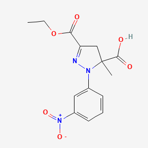 molecular formula C14H15N3O6 B6345355 3-(Ethoxycarbonyl)-5-methyl-1-(3-nitrophenyl)-4,5-dihydro-1H-pyrazole-5-carboxylic acid CAS No. 1264049-01-5