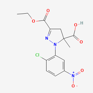 molecular formula C14H14ClN3O6 B6345359 1-(2-Chloro-5-nitrophenyl)-3-(ethoxycarbonyl)-5-methyl-4,5-dihydro-1H-pyrazole-5-carboxylic acid CAS No. 1264046-78-7