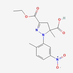 molecular formula C15H17N3O6 B6345374 3-(Ethoxycarbonyl)-5-methyl-1-(2-methyl-5-nitrophenyl)-4,5-dihydro-1H-pyrazole-5-carboxylic acid CAS No. 1264049-79-7