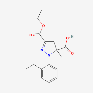 molecular formula C16H20N2O4 B6345376 3-(Ethoxycarbonyl)-1-(2-ethylphenyl)-5-methyl-4,5-dihydro-1H-pyrazole-5-carboxylic acid CAS No. 1264043-12-0