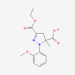 molecular formula C15H18N2O5 B6345382 3-(Ethoxycarbonyl)-1-(2-methoxyphenyl)-5-methyl-4,5-dihydro-1H-pyrazole-5-carboxylic acid CAS No. 1264043-35-7
