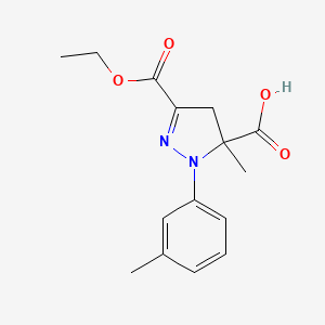 molecular formula C15H18N2O4 B6345390 3-(Ethoxycarbonyl)-5-methyl-1-(3-methylphenyl)-4,5-dihydro-1H-pyrazole-5-carboxylic acid CAS No. 1264046-83-4