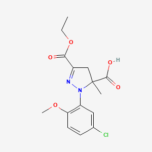 molecular formula C15H17ClN2O5 B6345398 1-(5-Chloro-2-methoxyphenyl)-3-(ethoxycarbonyl)-5-methyl-4,5-dihydro-1H-pyrazole-5-carboxylic acid CAS No. 1264043-40-4