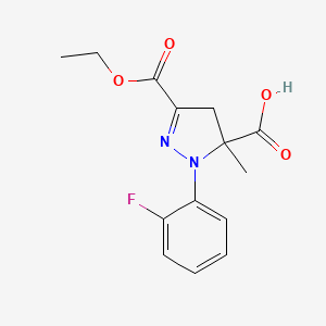 molecular formula C14H15FN2O4 B6345410 3-(Ethoxycarbonyl)-1-(2-fluorophenyl)-5-methyl-4,5-dihydro-1H-pyrazole-5-carboxylic acid CAS No. 1264043-24-4