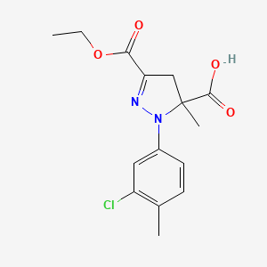 molecular formula C15H17ClN2O4 B6345415 1-(3-Chloro-4-methylphenyl)-3-(ethoxycarbonyl)-5-methyl-4,5-dihydro-1H-pyrazole-5-carboxylic acid CAS No. 1264043-84-6