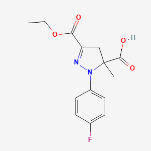 molecular formula C14H15FN2O4 B6345434 3-(Ethoxycarbonyl)-1-(4-fluorophenyl)-5-methyl-4,5-dihydro-1H-pyrazole-5-carboxylic acid CAS No. 1264040-10-9