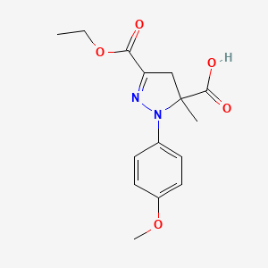 molecular formula C15H18N2O5 B6345439 3-(Ethoxycarbonyl)-1-(4-methoxyphenyl)-5-methyl-4,5-dihydro-1H-pyrazole-5-carboxylic acid CAS No. 1264049-13-9