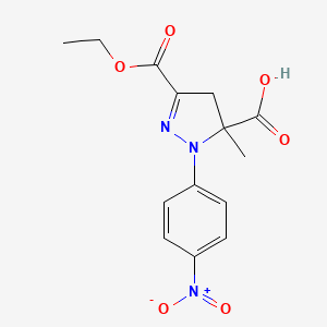 molecular formula C14H15N3O6 B6345443 3-(Ethoxycarbonyl)-5-methyl-1-(4-nitrophenyl)-4,5-dihydro-1H-pyrazole-5-carboxylic acid CAS No. 1264048-73-8