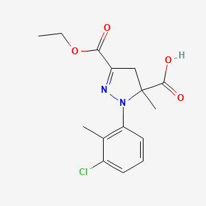 molecular formula C15H17ClN2O4 B6345447 1-(3-Chloro-2-methylphenyl)-3-(ethoxycarbonyl)-5-methyl-4,5-dihydro-1H-pyrazole-5-carboxylic acid CAS No. 1264046-18-5