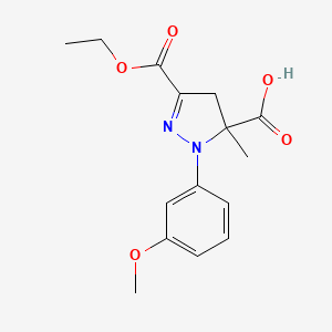molecular formula C15H18N2O5 B6345459 3-(Ethoxycarbonyl)-1-(3-methoxyphenyl)-5-methyl-4,5-dihydro-1H-pyrazole-5-carboxylic acid CAS No. 1264044-23-6