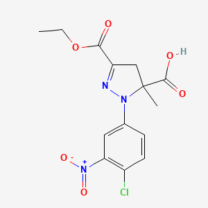 molecular formula C14H14ClN3O6 B6345485 1-(4-Chloro-3-nitrophenyl)-3-(ethoxycarbonyl)-5-methyl-4,5-dihydro-1H-pyrazole-5-carboxylic acid CAS No. 1264041-42-0