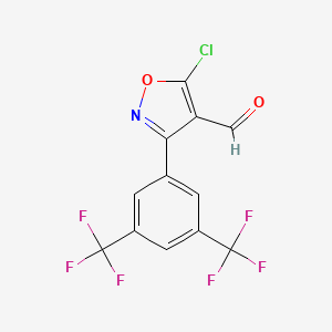 molecular formula C12H4ClF6NO2 B6346223 3-[3,5-Bis(trifluoromethyl)phenyl]-5-chloro-1,2-oxazole-4-carbaldehyde CAS No. 1354919-16-6
