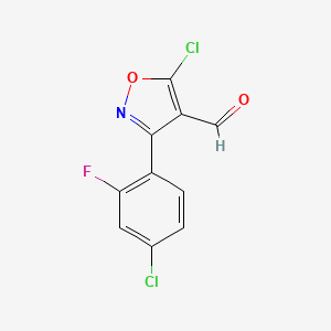 molecular formula C10H4Cl2FNO2 B6346240 5-氯-3-(4-氯-2-氟苯基)-1,2-恶唑-4-甲醛 CAS No. 1354937-95-3