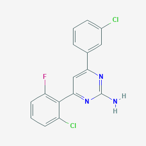 molecular formula C16H10Cl2FN3 B6347143 4-(2-Chloro-6-fluorophenyl)-6-(3-chlorophenyl)pyrimidin-2-amine CAS No. 1354918-72-1