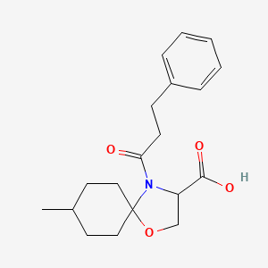 molecular formula C19H25NO4 B6348471 8-Methyl-4-(3-phenylpropanoyl)-1-oxa-4-azaspiro[4.5]decane-3-carboxylic acid CAS No. 1326808-58-5