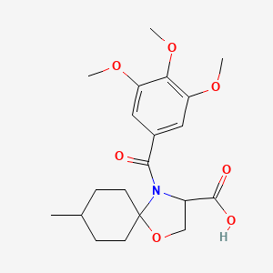 molecular formula C20H27NO7 B6348472 8-Methyl-4-(3,4,5-trimethoxybenzoyl)-1-oxa-4-azaspiro[4.5]decane-3-carboxylic acid CAS No. 1326808-95-0