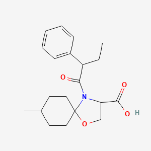 molecular formula C20H27NO4 B6348495 8-Methyl-4-(2-phenylbutanoyl)-1-oxa-4-azaspiro[4.5]decane-3-carboxylic acid CAS No. 1326811-87-3
