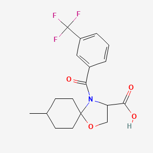 molecular formula C18H20F3NO4 B6348540 8-Methyl-4-[3-(trifluoromethyl)benzoyl]-1-oxa-4-azaspiro[4.5]decane-3-carboxylic acid CAS No. 1326814-31-6