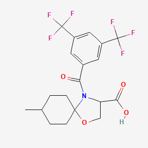 molecular formula C19H19F6NO4 B6348547 4-[3,5-Bis(trifluoromethyl)benzoyl]-8-methyl-1-oxa-4-azaspiro[4.5]decane-3-carboxylic acid CAS No. 1326810-71-2