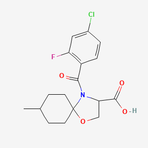 molecular formula C17H19ClFNO4 B6348634 4-(4-Chloro-2-fluorobenzoyl)-8-methyl-1-oxa-4-azaspiro[4.5]decane-3-carboxylic acid CAS No. 1326814-00-9