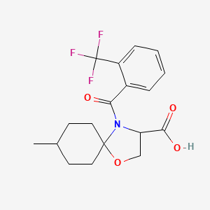 molecular formula C18H20F3NO4 B6348643 8-Methyl-4-[2-(trifluoromethyl)benzoyl]-1-oxa-4-azaspiro[4.5]decane-3-carboxylic acid CAS No. 1326810-94-9