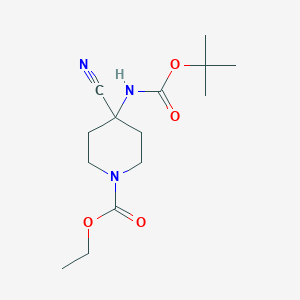 molecular formula C14H23N3O4 B6350815 Ethyl 4-{[(tert-butoxy)carbonyl]amino}-4-cyanopiperidine-1-carboxylate CAS No. 1392491-76-7