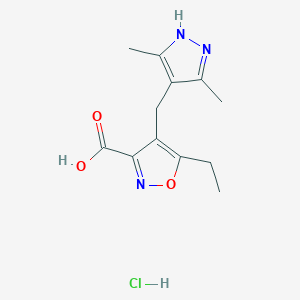 molecular formula C12H16ClN3O3 B6350991 4-[(3,5-Dimethyl-1H-pyrazol-4-yl)methyl]-5-ethyl-1,2-oxazole-3-carboxylic acid (HCl) CAS No. 1910761-57-7