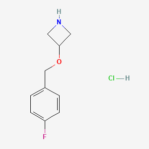 molecular formula C10H13ClFNO B6351077 3-[(4-Fluorobenzyl)oxy]azetidine hydrochloride;  95% CAS No. 1993053-87-4