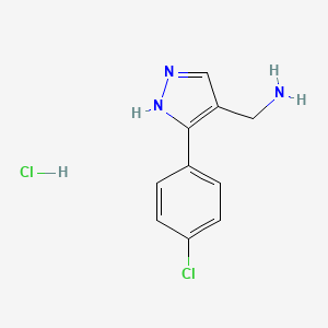 molecular formula C10H11Cl2N3 B6351126 1-[3-(4-Chlorophenyl)-1H-pyrazol-4-yl]methanamine hydrochloride CAS No. 1158572-03-2