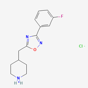 molecular formula C14H17ClFN3O B6351312 4-{[3-(3-Fluorophenyl)-1,2,4-oxadiazol-5-yl]methyl}piperidine hydrochloride, 90% CAS No. 1239751-13-3