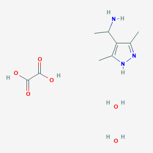 molecular formula C9H19N3O6 B6351867 [1-(3,5-Dimethyl-1H-pyrazol-4-yl)ethyl]amine oxalate dihydrate;  95% CAS No. 2368829-31-4