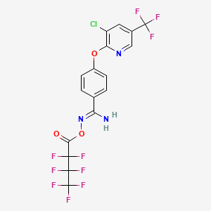molecular formula C17H8ClF10N3O3 B6352169 2-Amino-1-aza-2-(4-(3-chloro-5-(trifluoromethyl)(2-pyridyloxy))phenyl)vinyl 2,2,3,3,4,4,4-heptafluorobutanoate CAS No. 1025261-93-1