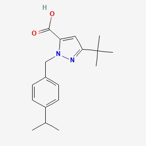 molecular formula C18H24N2O2 B6352744 5-t-Butyl-2-(4-isopropyl-benzyl)-2H-pyrazole-3-carboxylic acid, 95% CAS No. 2737205-31-9